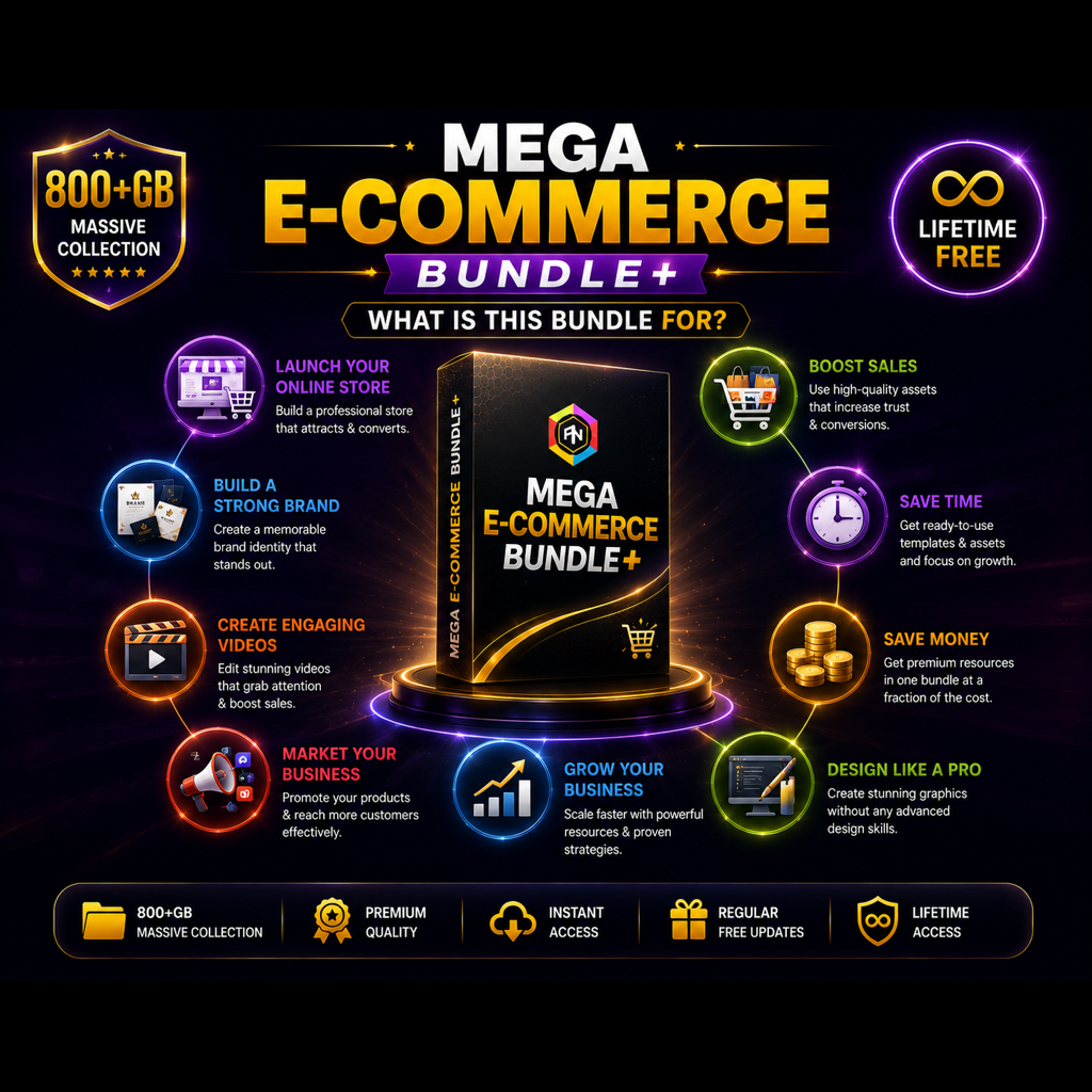 The Ultimate Mega Bundle: E-Commerce, Graphic Design, Video Editing & Digital Marketing — 1000+ Resources Instant Download - Image 3