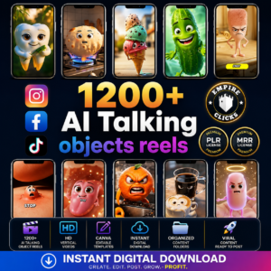 1100+ AI Talking Object Reels Bundle (PLR & MRR) – Viral Canva-Editable Videos for TikTok, Reels & Shorts